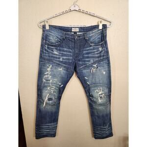 Rivet De Cru‎ Men's Blue Moto Biker Fit Tapered Leg Denim Jeans Size 40x32